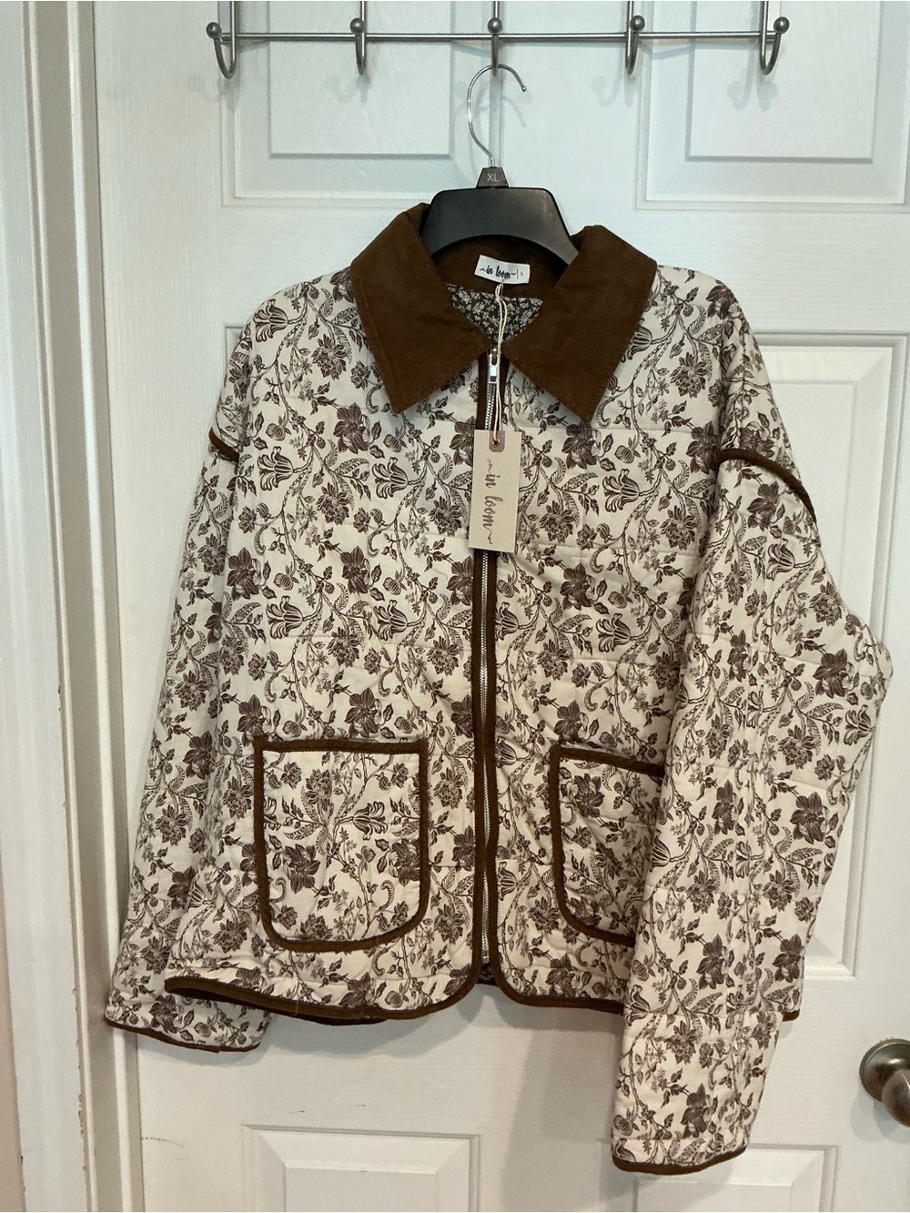 Le Mont Floral Quilted Jacket in Cream and Brown